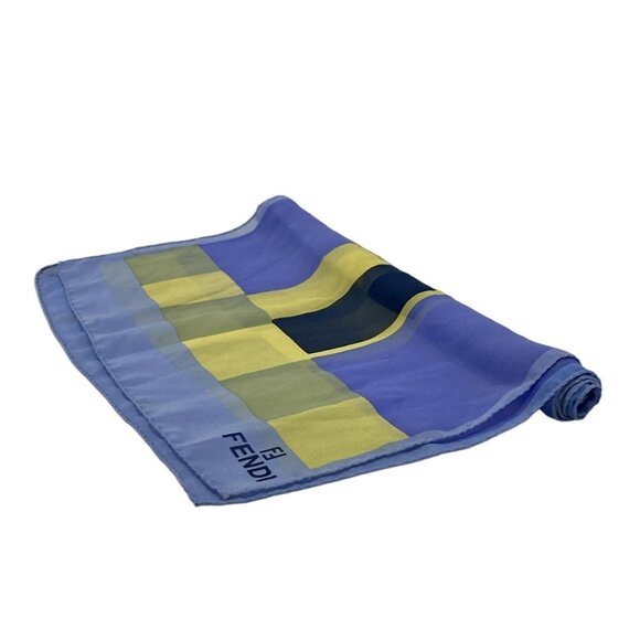 Auth FENDI - Blue Navy Yellow Green Silk Scarf - Picture 1 of 13